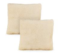 Relaxdays Juego 2 Cojines Pelo Sintético, con Relleno, Funda Removible Peluche, Decorativo, 35x40 cm, Crema