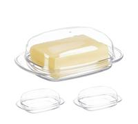 Relaxdays Juego 3 Mantequeras con Tapa, Mantequillera Plástico, para Bloques Mantequilla 250g, 6,5x18,5x12,5 cm, Transparente