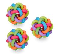 Relaxdays Juego 3 Pelotas Anudadas con Cascabel Perro, Juguete Sonoro Gato, Morder y Agitar, TPE, Ø 6,5 cm, Multicolor