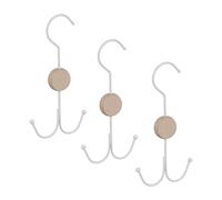 Relaxdays Juego 3 Perchas Cinturones 2 Ganchos, para Bolsos, Corbatas y Accesorios, Metal y Madera, Blanco