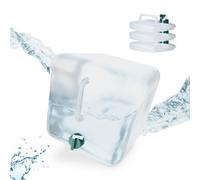 Relaxdays Juego, Apto para Alimentos, Tamaños, Pack 4 Bidones Plegables, Garrafas Agua Cuadradas, Grifo y Asa, de 20 litros, sin BPA, Transparente/Verde