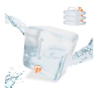 Relaxdays Botes Pack 4 Bidones Plegables, Garrafas Agua Cuadradas, Grifo y Asa, de 20 litros, sin BPA, Transparente/Naranja, Gomaespuma