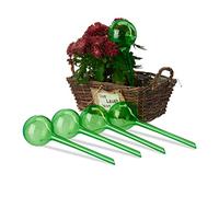Relaxdays Juego 5 Globos Riego para Plantas Interior, Biberones Regar Flores, Plástico, 28x8cm, Verde