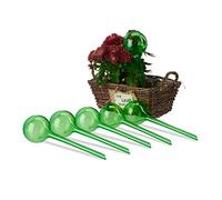 Relaxdays Juego 6 Globos Riego Plantas Interior, Biberones Regadores Flores, Plástico, 250ml, 28x8cm, Verde