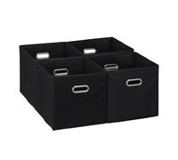 Relaxdays Juego Almacenamiento Cajas Almacenaje con Asa Ancha en Set de 4, Cajones Plegables para Estantería, 30 x 30 x 30 cm, Negro, Poliéster