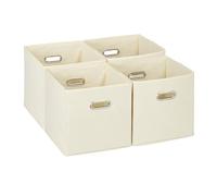 Relaxdays Juego Almacenamiento Cajas Almacenaje con Asa Ancha en Set de 4, Cajones Plegables para Estantería, 30 x 30 x 30 cm, Beige, Cartón