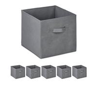 Relaxdays Juego Almacenamiento Cajas de Almacenaje Cuadradas con Asas en Set de 6, 19 L, Cajones de Tela, 26,5 x 28 x 28 cm, Plegables, Gris