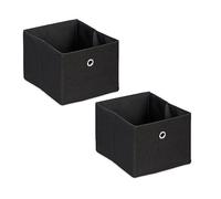 Relaxdays Juego Almacenamiento Cajas de Almacenaje Plegables Set de 2, Cajones Tela Pequeños, 16 x 20,5 x 25 cm, Pongotodos, Color Negro, Lino, 16 x 20.5 x 25 cm