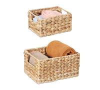 Relaxdays Juego Almacenamiento Set 2 Cestas Almacenaje, Jacinto de Agua, Cajas Organizadoras Rectangulares 2 Tamaños, Baño y Salón, Natural, Hierro, 11,5 x 15,5 x 20,5 cm