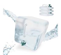 Relaxdays Juego, Apto para Alimentos, Tamaños, Pack 4 Bidones Plegables, Garrafas Agua Cuadradas, Grifo y Asa, de 20 litros, sin BPA, Transparente/Verde