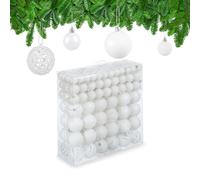 Relaxdays Juego Bolas Árbol Navidad, Decoración Navideña Mate, con Brillantina, Relucientes, de 3, 4 y 6 cm Ø, Blanco, 150 Unidades