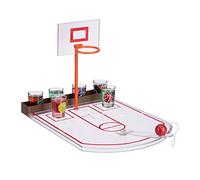 Relaxdays Juego Chupitos Baloncesto, 6 Vasos, Mini Canasta y Pelota, Plástico-Cristal, 22,5 x 24 x 44 cm, Transparente