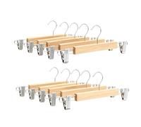 Relaxdays Juego de 10 Perchas para Pantalones y Faldas, 2 Pinzas, HBT: 12x36x1,2 cm, Madera y Hierro, Natural