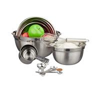 Relaxdays Juego de 12 utensilios de cocina, 3 boles, Cucharas y vasos medidores, Batidor, Plateado, Acero inoxidable