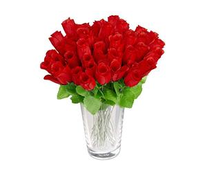 Relaxdays - Juego de 144, Flores Artificiales, con Tallo y Hojas, Regalo, Boda, Altura 26 cm, Color Rojo