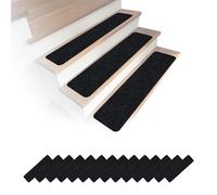 Relaxdays Juego de 16 Alfombrillas para escalones, rectangulares 75 x 20 cm, Autoadhesivas, Negras