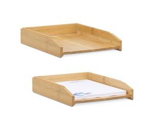 Relaxdays Juego de 2 bandejas documentos bambú marrón claro