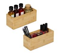 Relaxdays Cajas Organizadoras de Bambú, Pack de 2, Cajitas sin Tapa, 9,5 x 23 x 9 cm, Cocina, Baño y Oficina, Natural, Tablero de Fibras