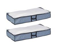 Relaxdays Juego de 2 cajones para Debajo Bolsas para Almacenaje Bajo la Cama, Set de 2, Tela, Cajas Organizadoras, 14 x 100 x 50 cm, Gris/Transparente