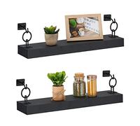 Relaxdays Juego de 2 Estantes de Pared, Balda Flotante Decorativa, Repisa MDF y Metal, Pasillo, Salón, 13x48x12cm, Negro