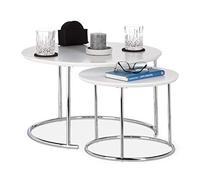 Relaxdays Juego de 2 Mesa Auxiliar Redonda, Madera-Metal, Blanco, 2 Unidades
