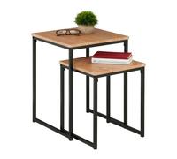 Relaxdays Mesas Auxiliares, Pack de 2, Mesitas de Salón, Diseño Nido, 2 Tamaños y Apilables, Metal, Marrón Claro y Negro