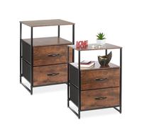 Relaxdays Mesita de Noche con 2 Cajones, Mesilla Dormitorio, Mesa Auxiliar de Cama, 70 x 45 x 42,5 cm, Negro/Marrón, Hierro