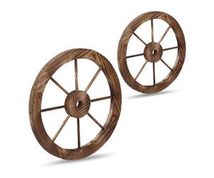 Relaxdays Juego de 2 ruedas de carro de madera marrón