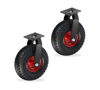Relaxdays Juego de 2 Ruedas giratorias, Ruedas neumáticas, 3.00 - 4, Ruedas de Transporte Resistente, Placa para atornillar, 120 kg, Color Negro y Rojo