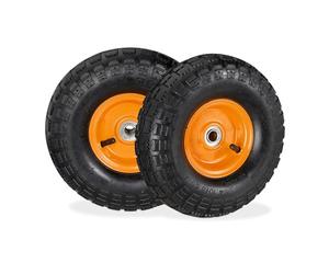 Relaxdays Juego de 2 Ruedas para Carretilla Neumáticos de Recambio 260x85mm Eje 16mm Negro-Naranja