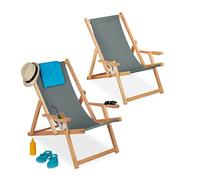 Relaxdays Juego de 2 tumbonas, Plegables, de Relax, Madera de Haya, 84 x 70 x 102 cm, Color Gris, 2 Unidades