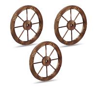 Relaxdays, Juego de 3 3 Ruedas de Carro Decorativas, Madera, Adorno para Jardín, Terraza, Veranda, Rústico, Salón, Western, Marrón, 40 x 2,5 cm