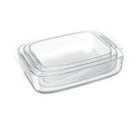 Relaxdays Bandejas de Horno, Set de 3, Fuentes Cristal Rectangulares, Lasañeras, Aptas para Lavavajillas, Transparentes, 6,5 x 38 x 25 cm