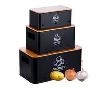 Relaxdays Juego de 3 cajas de almacenamiento marrón claro,negro