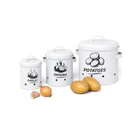 Relaxdays Caja para Guardar Patatas, cebollas y ajos, Set de 3, con Tapa y Orificios, Metal, Blanco