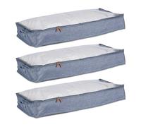 Relaxdays Juego de 3 cajones para Debajo Bolsas para Almacenaje Bajo la Cama, Set de 3, Tela, Cajas Organizadoras, 14 x 100 x 45 cm, Gris/Transparente, Poliéster