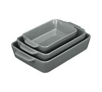 Relaxdays Juego de 3 Fuentes Horno, 3 Tamaños, Rectangulares, Cerámica, Aptas Lavavajillas, Recipientes Lasaña, Gris, 6 x 33 x 20 cm