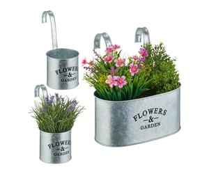 Relaxdays Juego de 3 macetas colgantes de metal negro,plata