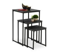Relaxdays Mesas Auxiliares, Pack de 3, Mesitas de Salón, 3 Tamaños, Diseño Nido, de Metal, Cuadradas, Decorativas, Negro, 76 x 46 x 46 cm