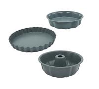 Relaxdays Juego de 3 moldes para Hornear, diámetro 25,5/27,5/28 cm, Antiadherente, Molde para Base de Frutas, moldes Redondos para Tartas, Acero, Gris