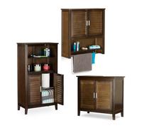 Relaxdays juego de 3 muebles de baño en bambú marrón oscuro