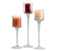 Relaxdays Juego de 3 portavelas de cristal transparente