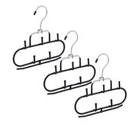 Relaxdays Juego de 3 Soportes Set 3 Perchas para Cinturones, 5 Ganchos, Barra, Antideslizante, Colgador Accesorios, Corbatas, Metal, Negro, 20 x 20 x 2 cm