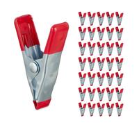 Relaxdays Juego de 36 pinzas de sujeción metálicas rojo,plata