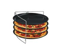 Relaxdays Juego de 4 bandejas para pizza y soporte antracita,plata