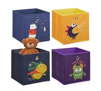 Relaxdays Juego de 4 Cajas de Almacenamiento para niños, diseño de Animales y Monstruos, Caja Plegable para estantes de Dados HBT: 30 x 30 x 30 cm, Multicolor