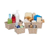 Relaxdays Juego de 4 cestas almacenaje blanco,marrón