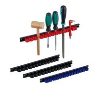 Relaxdays Juego de 4 colgadores de herramientas azul,rojo,negro