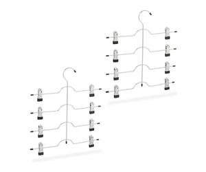 Relaxdays Juego de 4 Perchas para Faldas o Pantalones, Perchas con Pinzas para Ahorrar Espacio, Antideslizantes, Color Plateado