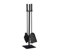 Relaxdays Juego de 4 Piezas para Chimenea con Pala, Escoba, atizador y Soporte, Cubiertos de Horno Modernos, Color Negro Kit de Accesorios, Recogedor, Acero, 61 x 15 x 15 cm